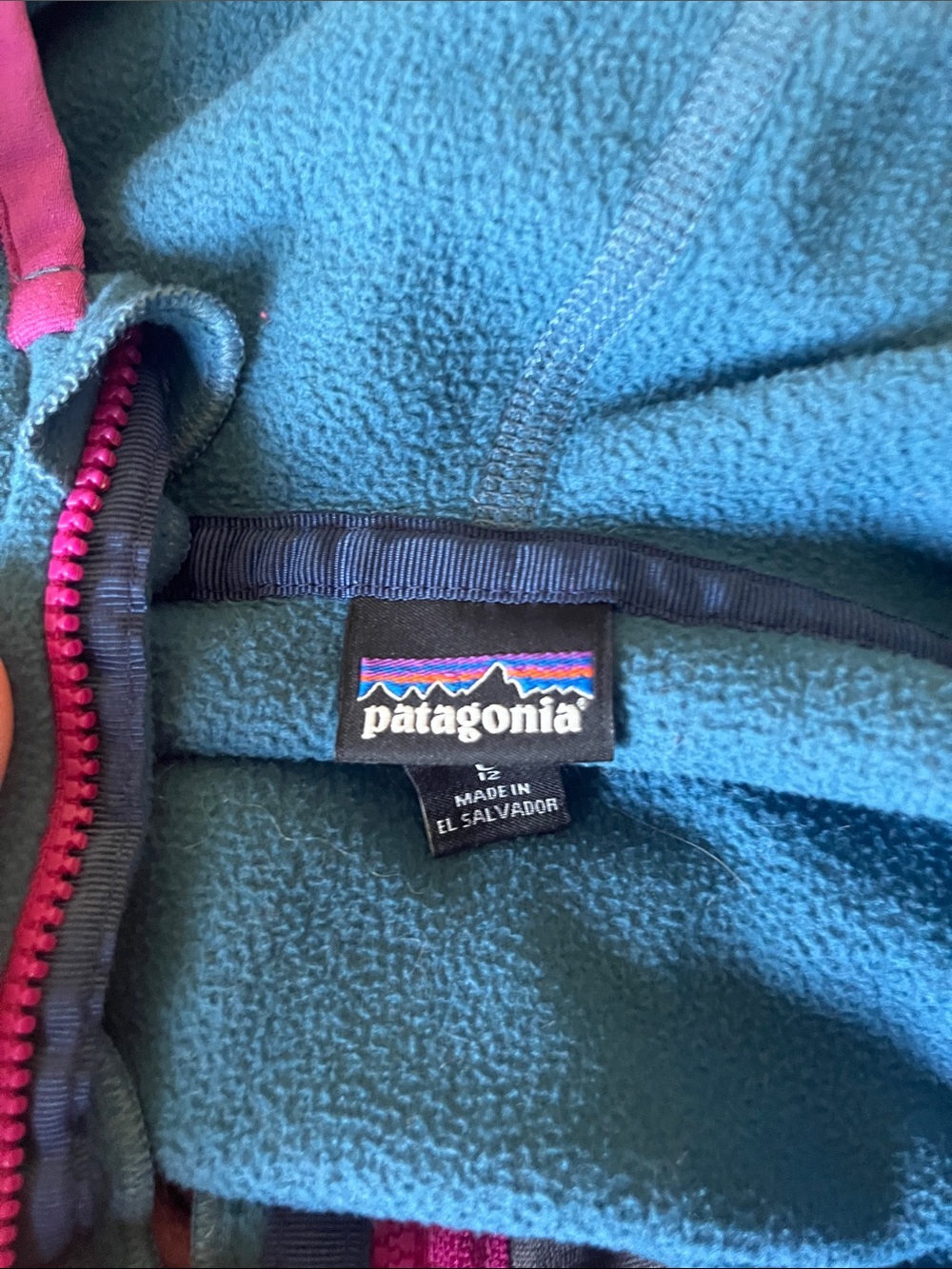 Patagonia Teal & Coral Full-Zip Fleece with Magenta Trim - Picture 2 of 2